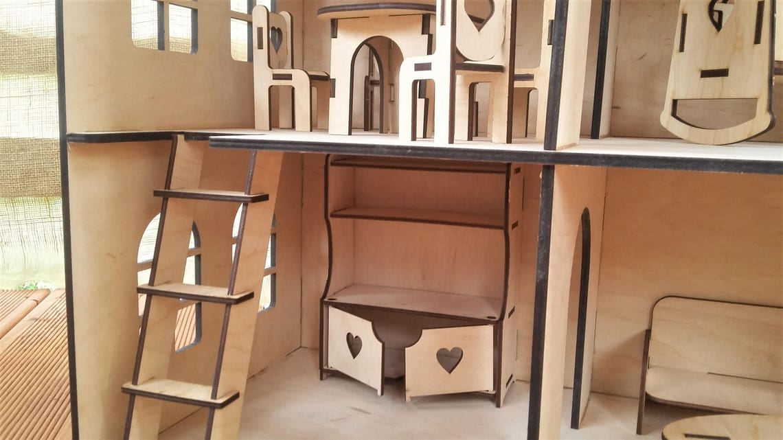 Wooden Dollhouse toy Gift Dollhouse with furniture Wooden Etsy