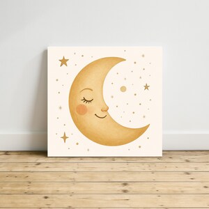 Smiling Moon Nursery Wall Art - Boho Celestial Baby Room Print | Neutral Moon and Stars Decor - 8x10, 9x12, 11x14
