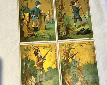 Antique French Trade Cards - set of 4 showing  different sports