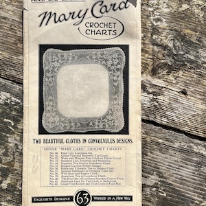 Zeldzame originele Mary Card-haakpatroon Convolvulus (2 doeken), ontwerp 63, in papieren verpakking in goede staat