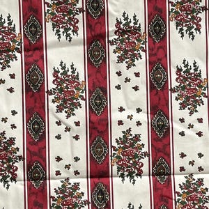 Vintage French unused floral & stripe heavy cotton fabric (curtains, cushions etc.) 2.5m