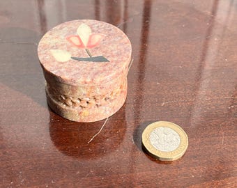 Vintage carved soapstone trinket box with inlaid top