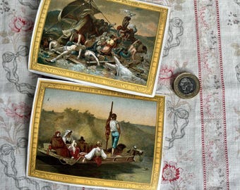 Pair of Antique French Trade Cards showing miniature works of art