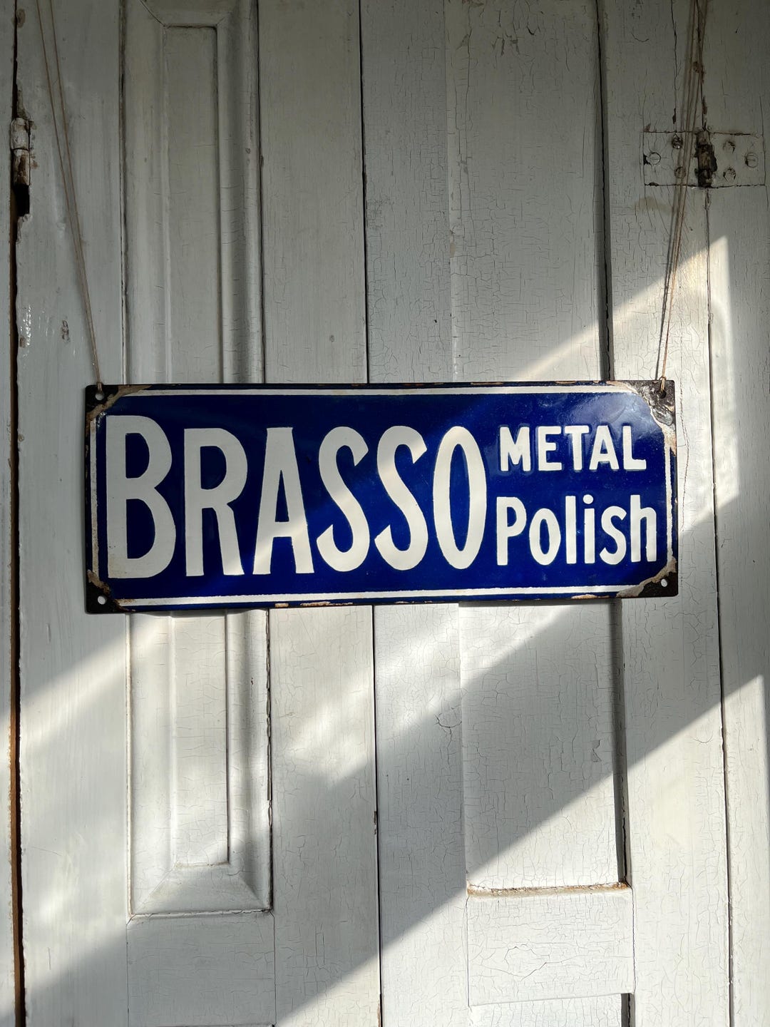 Vintage Brasso Advertising Sign – Blue & White Enamel on Steel - Etsy