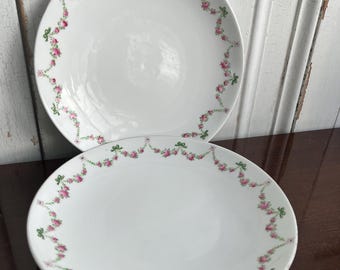 Antique Crown Staffordshire Plates - Pink & Green Swag Pattern, Bone China (Pair)