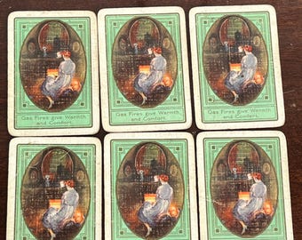 C1930s Advertising Playing Cards – Gas Fires Scene, Journaling Ephemera (Set of 6)
