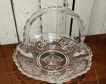 1931 Coronation Pressed Glass Basket – King George Memorabilia