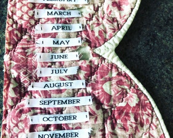 Set of 12 Month Tags for journaling, sewn calendar, quilt art etc.