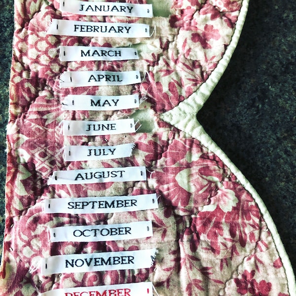 Set of 12 Month Tags for journaling, sewn calendar, quilt art etc.