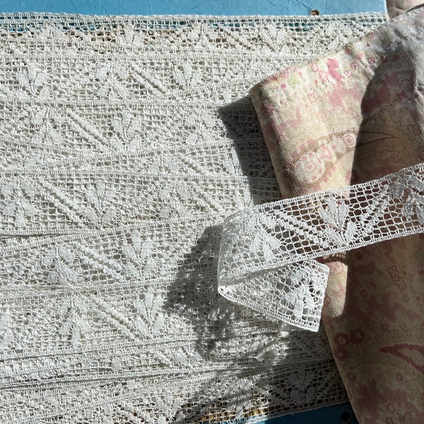 Vintage art deco lace by the metre - unused original torchon lace, 22mm wide and cotton