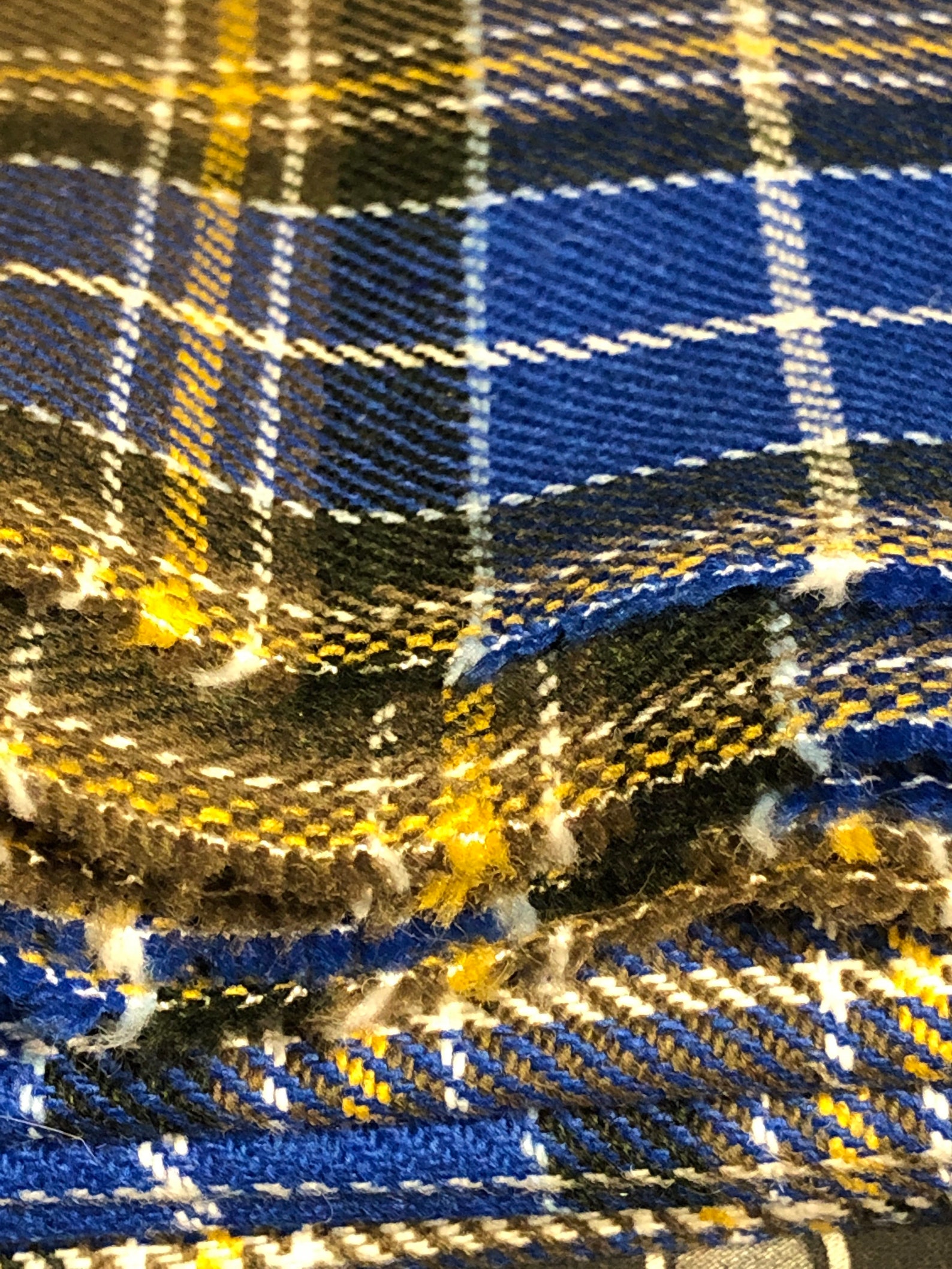 Vintage wool mix blue & mustard checked fabric great for | Etsy