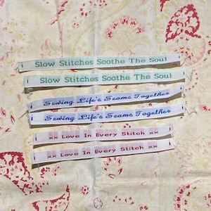 Sewing Motto Fabric Tags: Quilting, Cards, Crafts - Set of 6
