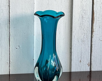 Mid-Century Murano shaped blue glass vase
