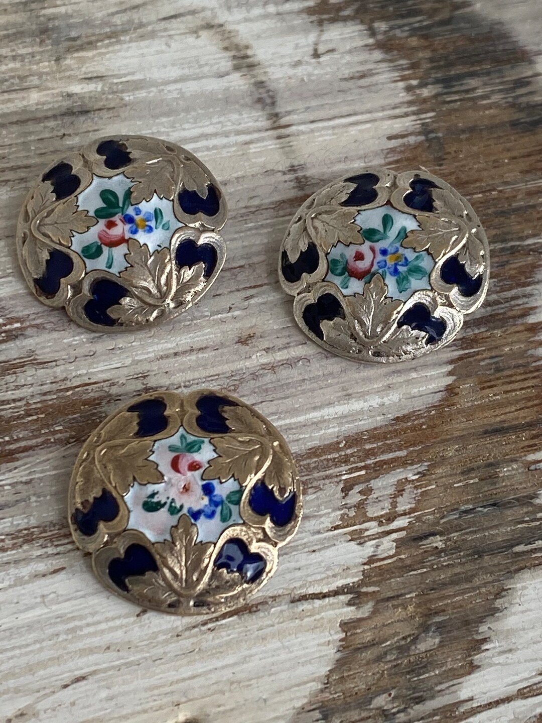 Antique French Enamelled Buttons Flowers and Silver Plated Etsy