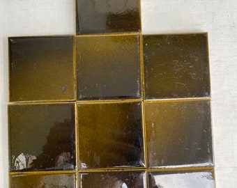 Victorian fireplace / spacer tiles - antique reclaimed, olive green glazed - batch of 10