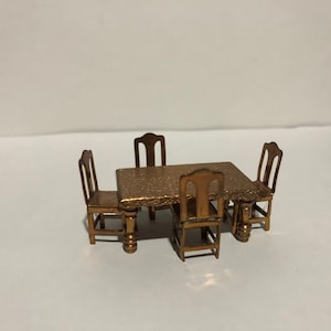 Copper Dining Table with 4 Chairs Set for Dollhouse