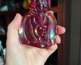 Ruby Red iridescent carnival Glass Angel Bust Figurine by Fenton