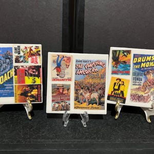 Set of 3 western cowboy Movie Themed Collage Tile Coasters