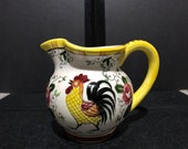 Hand Painted Rooster and Roses Small Pitcher (or large creamer) marked Early Provincial Japan (crazing)