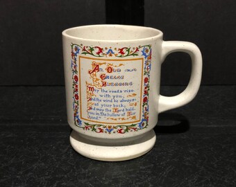Irish Blessing Mug speckled glaze and floral