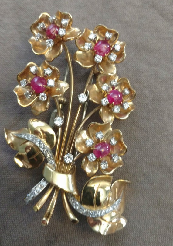 Natural Ruby and Diamond Vintage Brooch