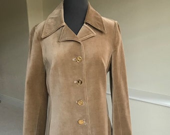 Vintage Modern Long Maxi Tan Beige Velvet Roberta Di Camerino Coat