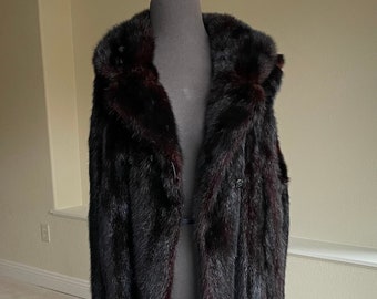 Vintage Black Brown Mink Fur Vest Coat 3/4 Length