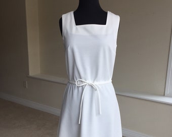 Vintage Modern White Sleeveless Minimalist Dress  1960 1970