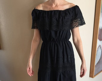 Vintage Black Spanish Off The Shoulder Dress