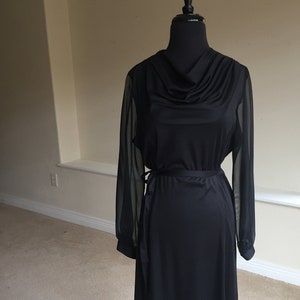 Vintage Black Disco Dress Sheer Sleeves Belted Modern image 1