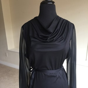 Vintage Black Disco Dress Sheer Sleeves Belted Modern image 2