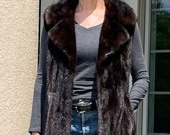 Vintage Long Dark Brown Mink Fur Vest Coat