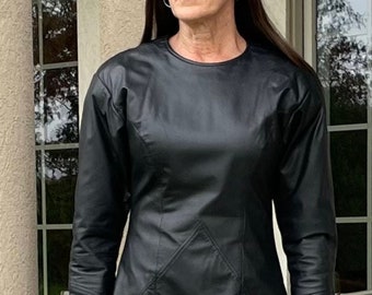 Vestido vintage de cuero negro, años 80-90