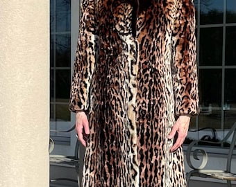 Vintage Long Leopard Mouton Fur Coat
