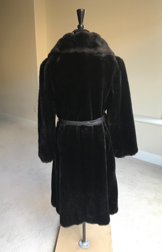 Vintage Black Mink Faux Fur Coat Jacket Belted Ti… - image 7