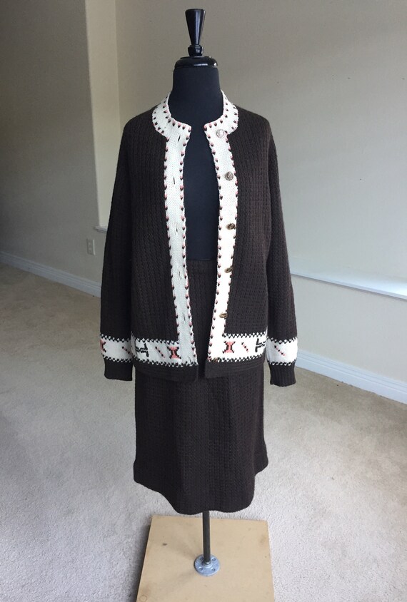 Vintage Italian Brown 2 Piece Wool Knit Sweater Sk