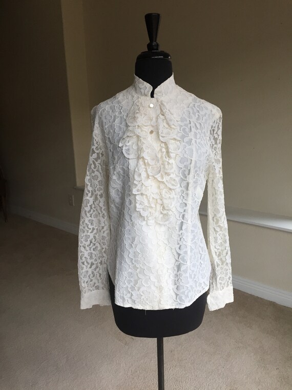 Vintage Modern White Ivory Lace Ruffles Poet Blous