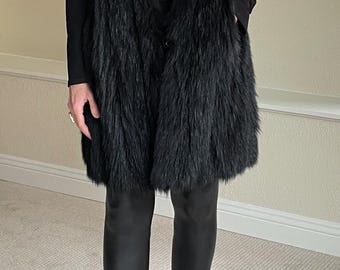Vintage Long Black Fox Fur Vest Coat - Etsy