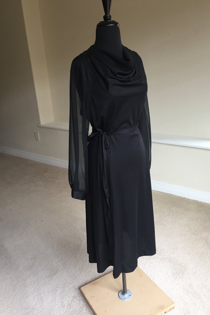 Vintage Black Disco Dress Sheer Sleeves Belted Modern image 8