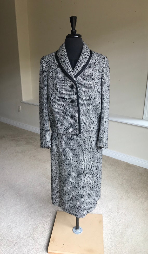 Vintage Black White Wool Tweed Dress Matching Jac… - image 2