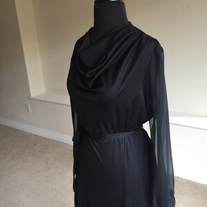 Vintage Black Disco Dress Sheer Sleeves Belted Modern image 10