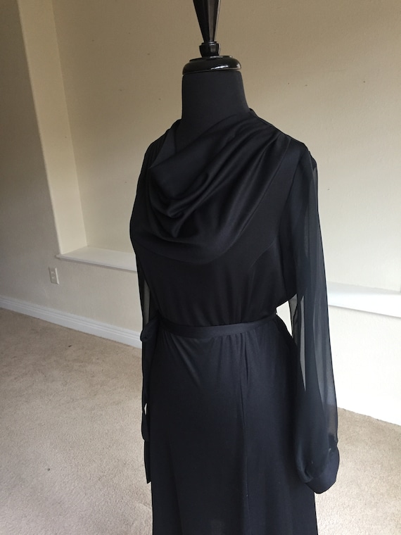 Vintage Black Disco Dress Sheer Sleeves Belted Mo… - image 10