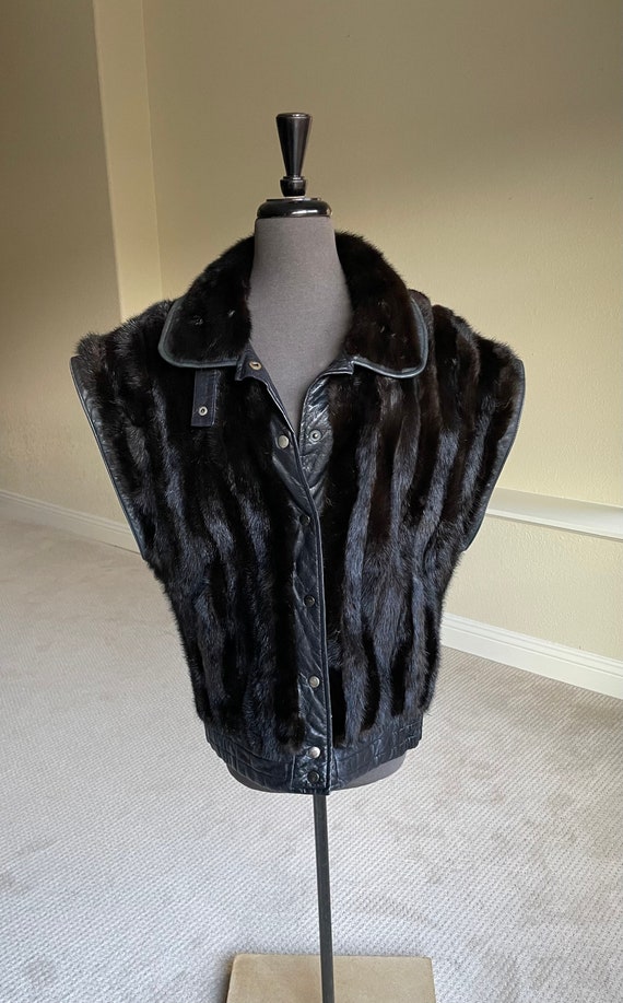 Vintage Dark Brown Black Mink Fur Jacket Vest Rem… - image 2