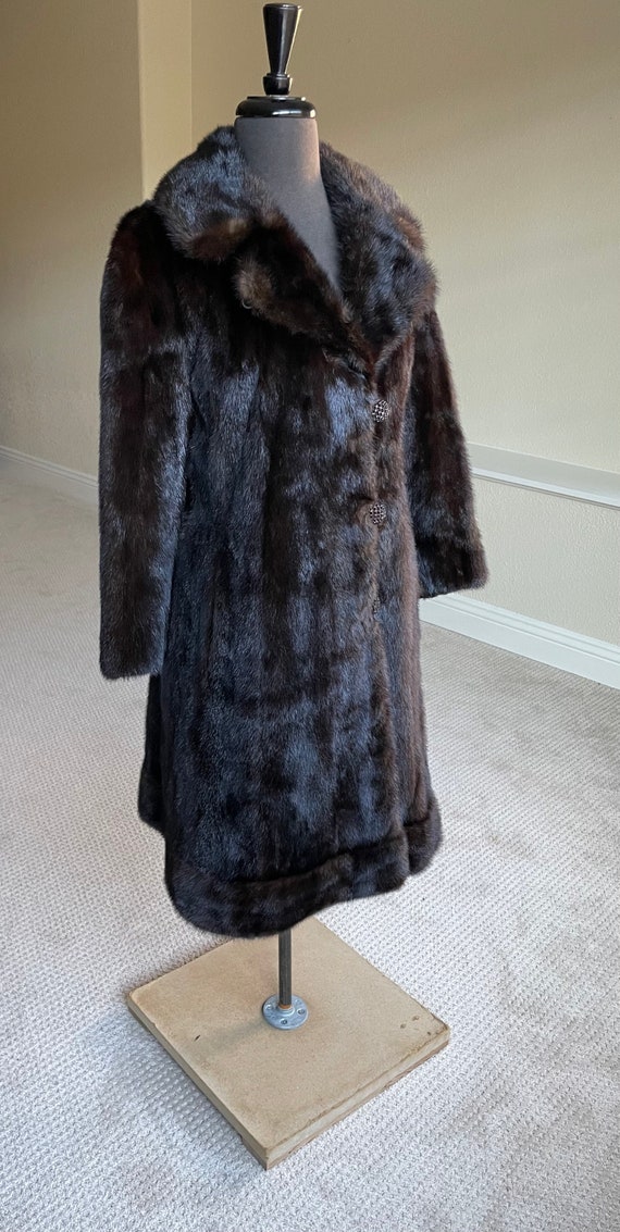 Vintage Long Dark Brown Mink Fur Coat Princess Cut - image 4