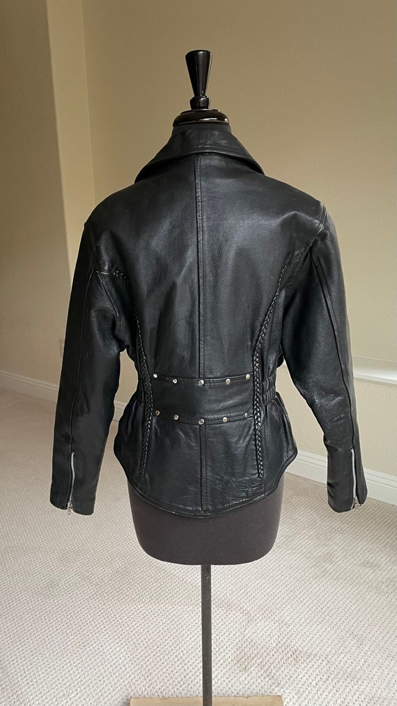 Women's Vintage Black Leather Motorcycle Jacket S - image 6