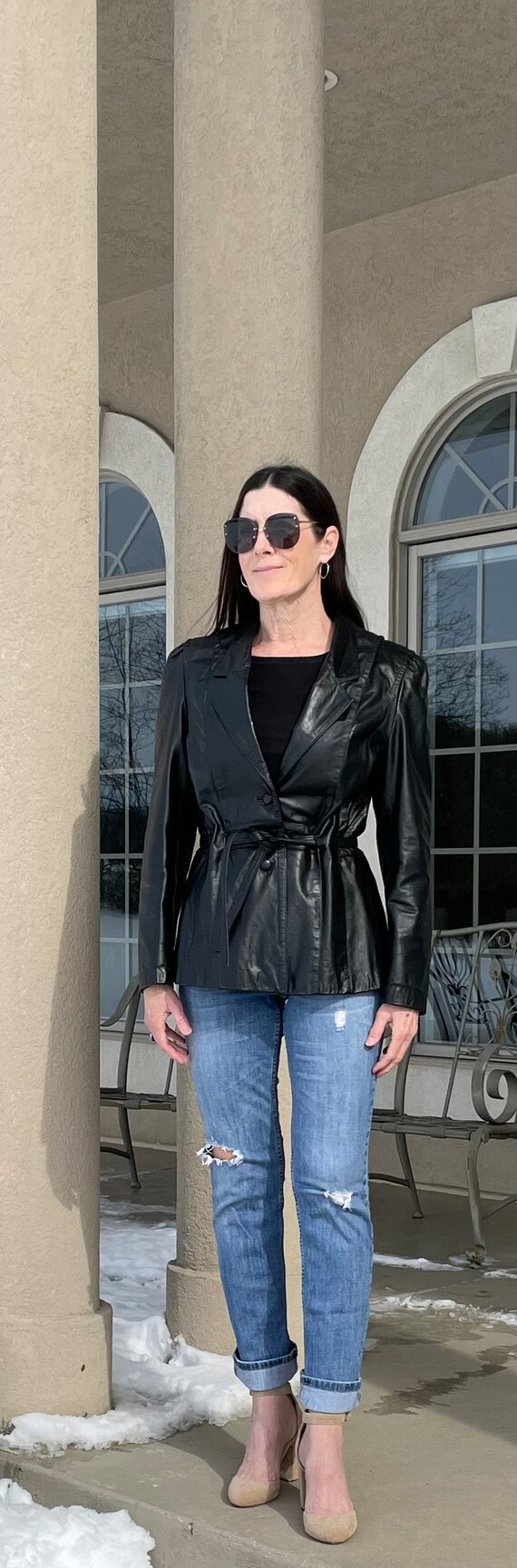 Vintage Short Black Leather Jacket Shirt Blazer Belted - Etsy