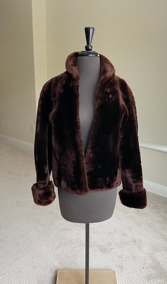 Vintage Short Brown Mouton Lamb Fur Jacket Coat A… - image 5