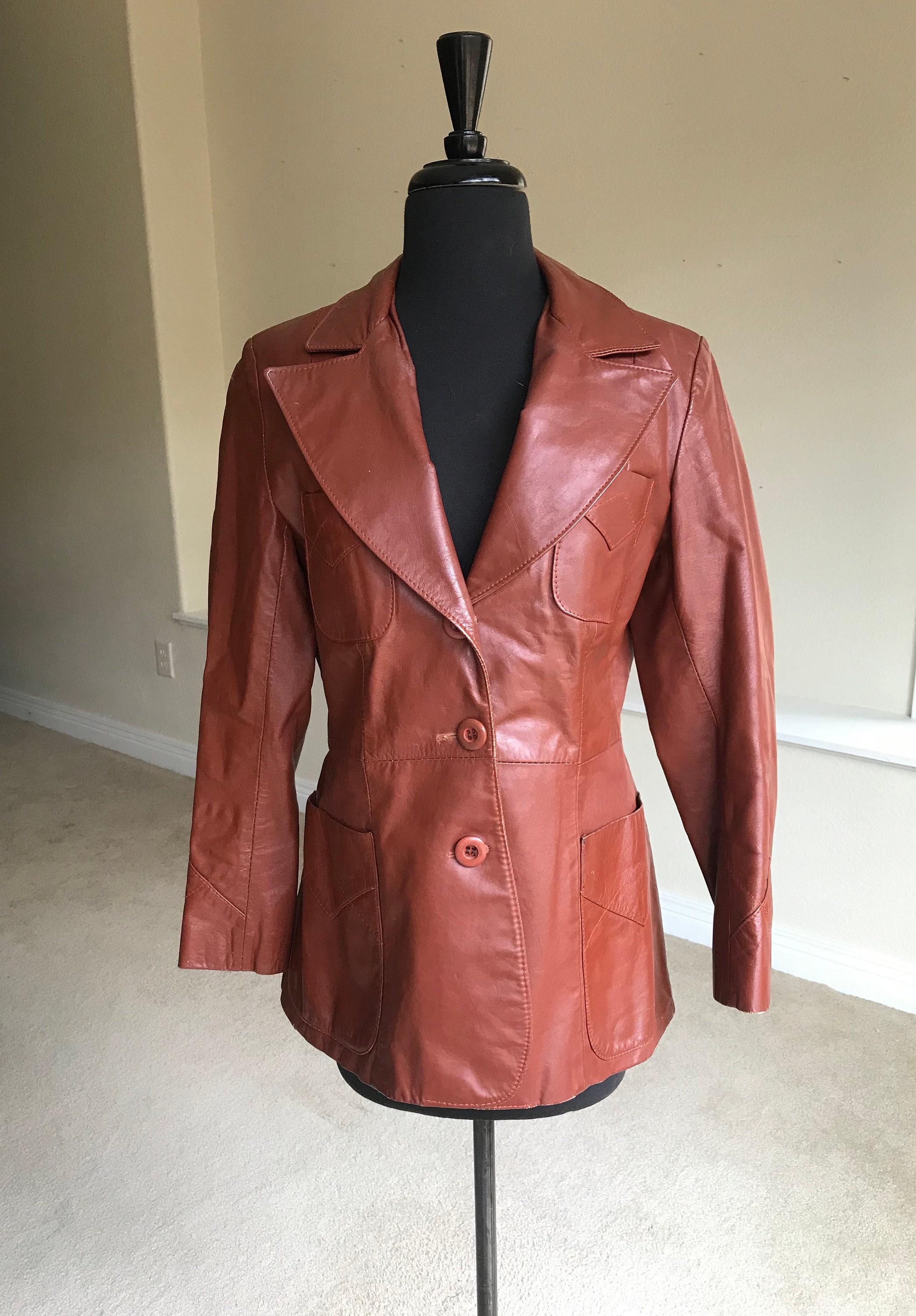 Vintage Modern Rust Brown Leather Blazer Jacket | Etsy