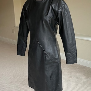 Vintage Black Leather Dress 1980 1990 image 4