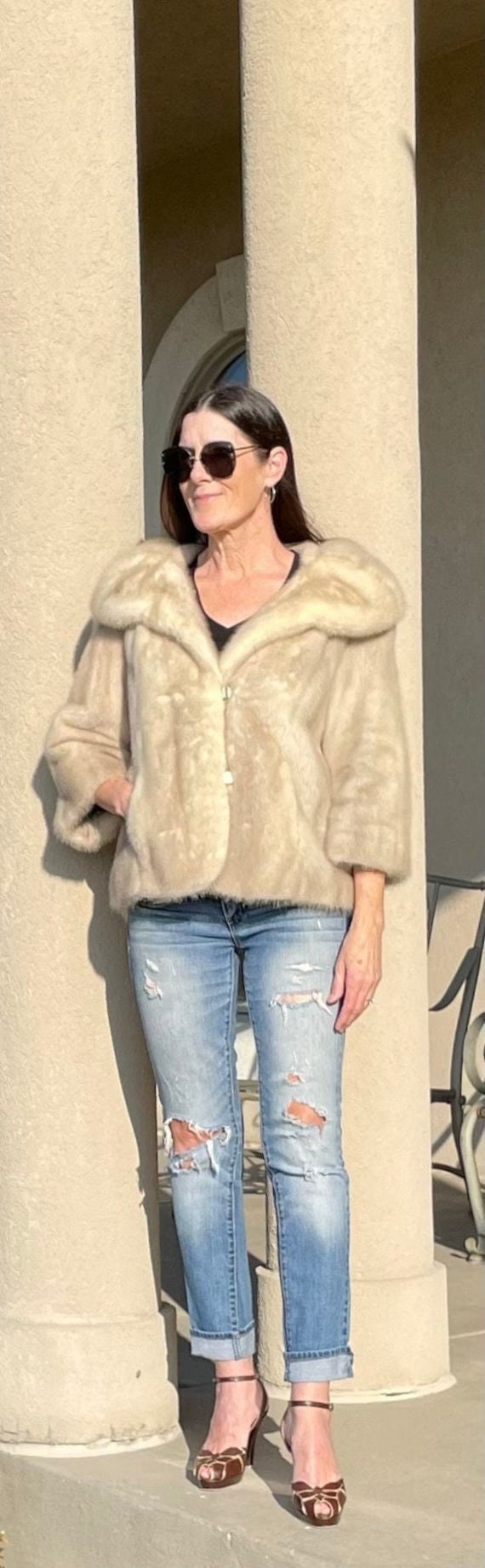 Vintage Short Ivory Mink Fur Jacket Short Shawl Mi